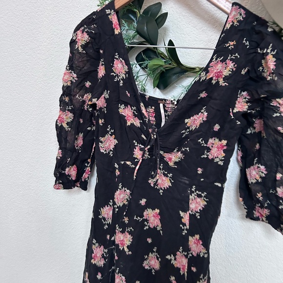 Free People Women's size 0 Black Sea Glass Floral Maxi Dress Lined Boho Flowy - Picture 14 of 16